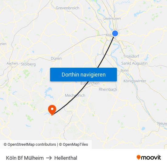 Köln Bf Mülheim to Hellenthal map