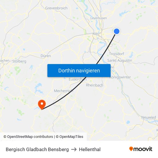 Bergisch Gladbach Bensberg to Hellenthal map