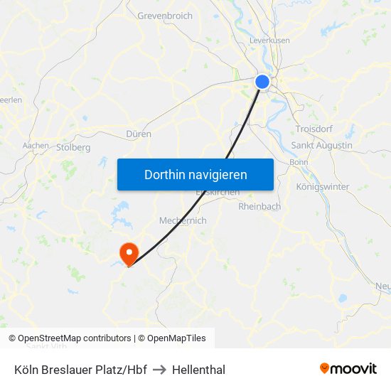 Köln Breslauer Platz/Hbf to Hellenthal map