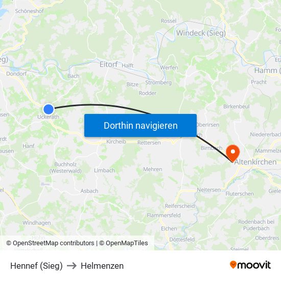 Hennef (Sieg) to Helmenzen map