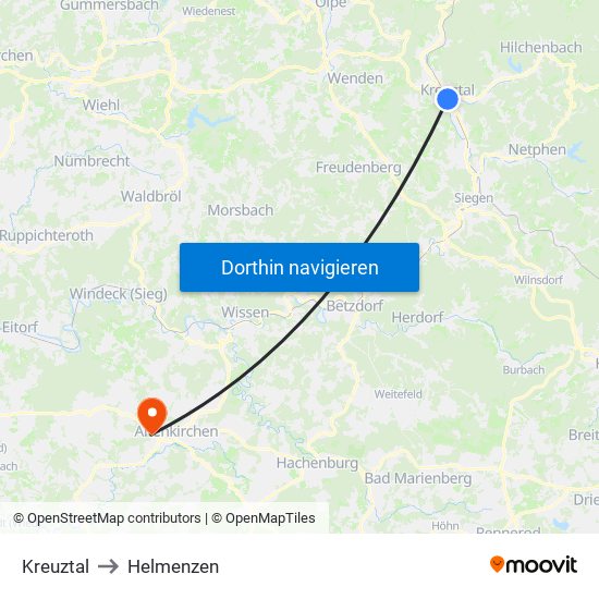 Kreuztal to Helmenzen map