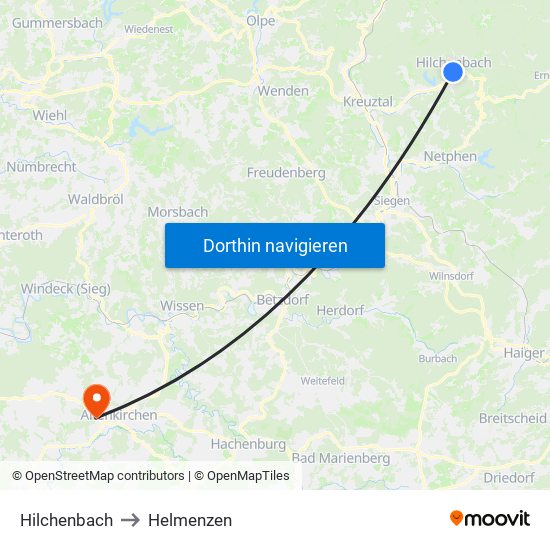Hilchenbach to Helmenzen map