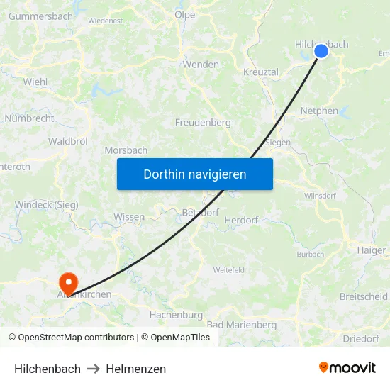 Hilchenbach to Helmenzen map
