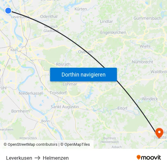 Leverkusen to Helmenzen map