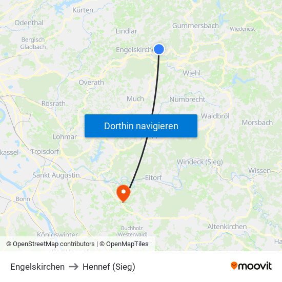 Engelskirchen to Hennef (Sieg) map