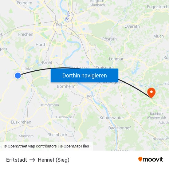 Erftstadt to Hennef (Sieg) map