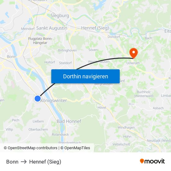 Bonn to Hennef (Sieg) map