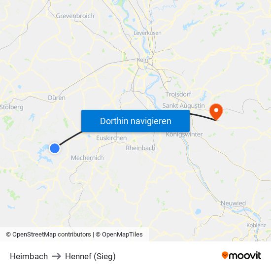 Heimbach to Hennef (Sieg) map