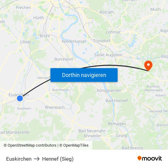 Euskirchen to Hennef (Sieg) map