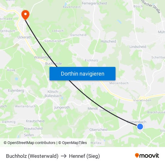 Buchholz (Westerwald) to Hennef (Sieg) map