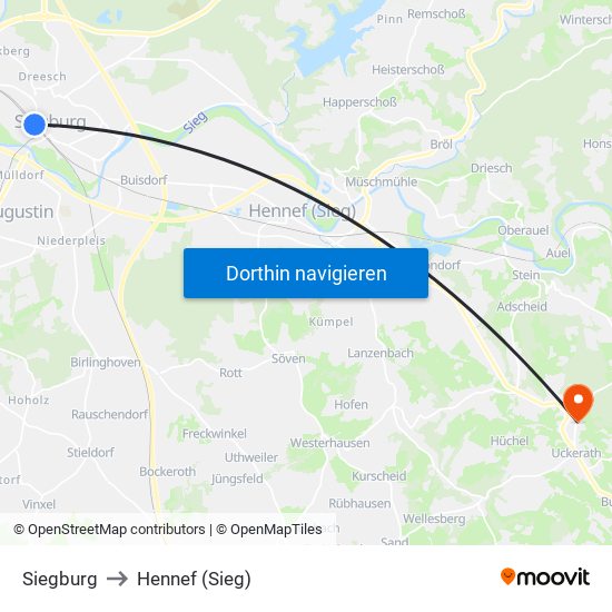 Siegburg to Hennef (Sieg) map