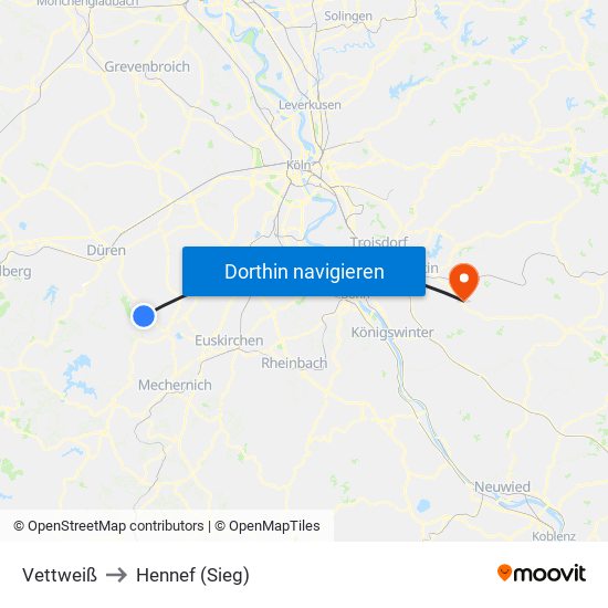 Vettweiß to Hennef (Sieg) map