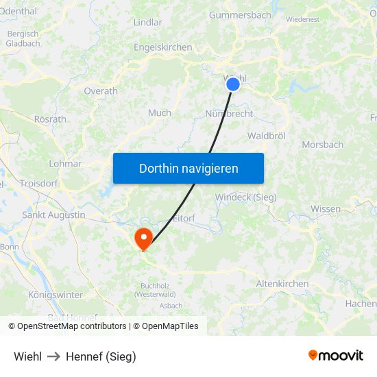 Wiehl to Hennef (Sieg) map
