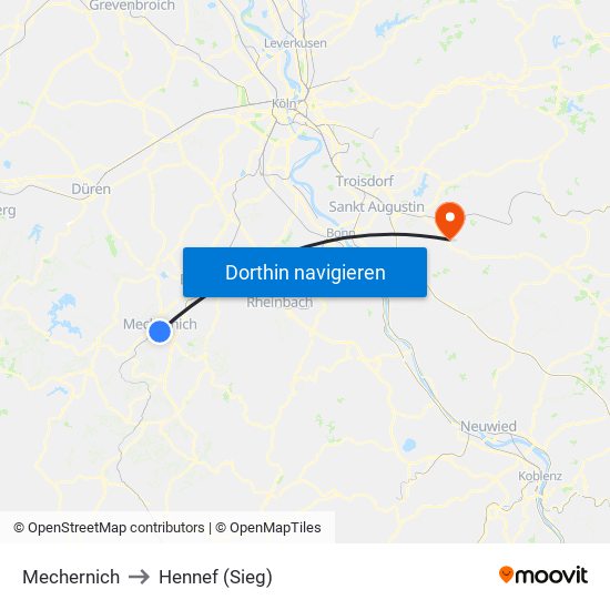 Mechernich to Hennef (Sieg) map