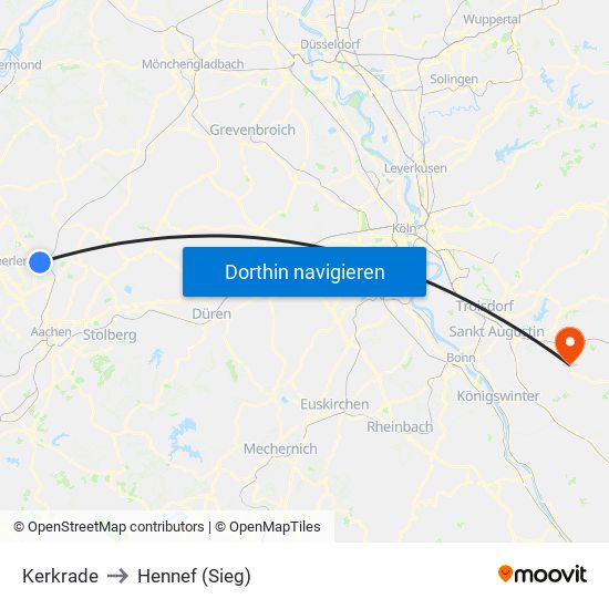 Kerkrade to Hennef (Sieg) map