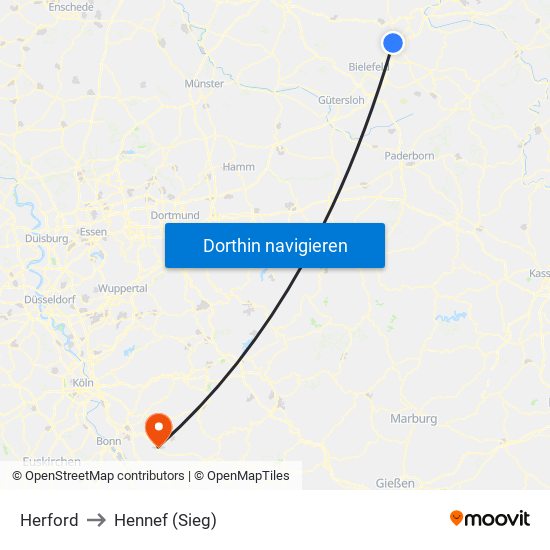 Herford to Hennef (Sieg) map