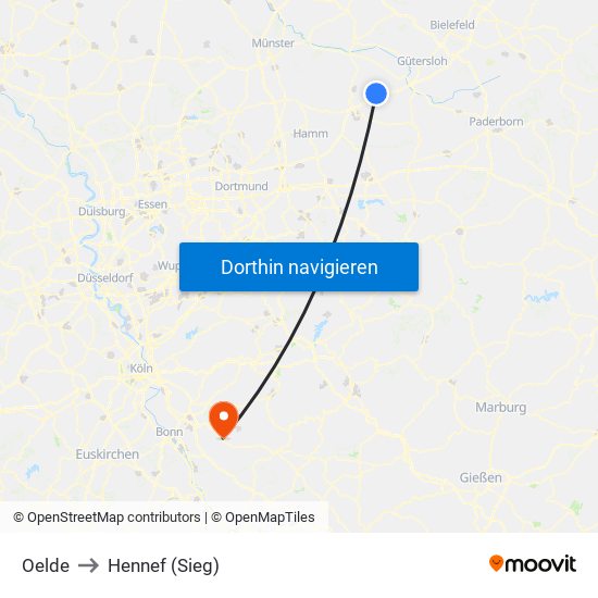 Oelde to Hennef (Sieg) map