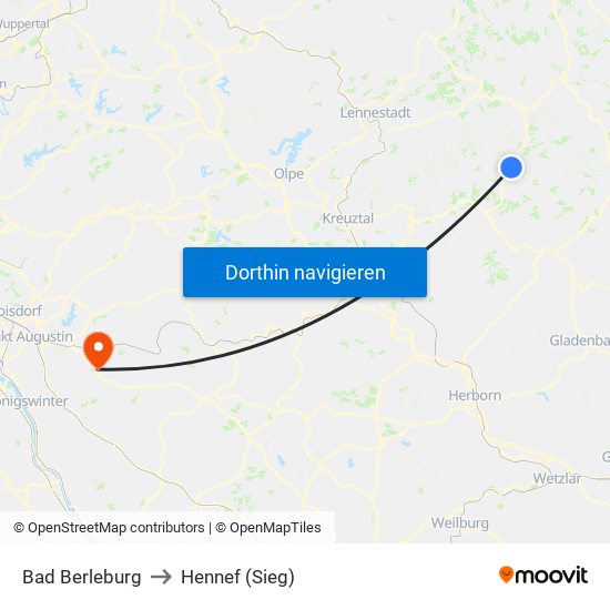 Bad Berleburg to Hennef (Sieg) map