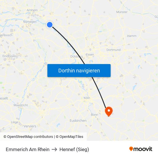 Emmerich Am Rhein to Hennef (Sieg) map