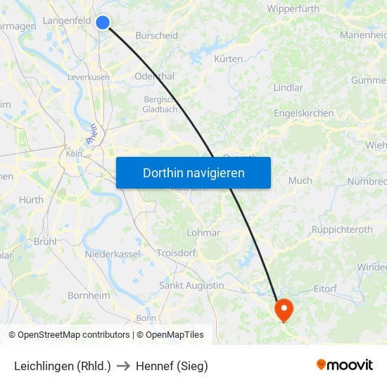 Leichlingen (Rhld.) to Hennef (Sieg) map