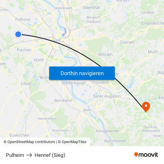 Pulheim to Hennef (Sieg) map