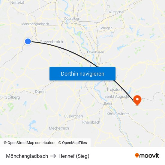 Mönchengladbach to Hennef (Sieg) map