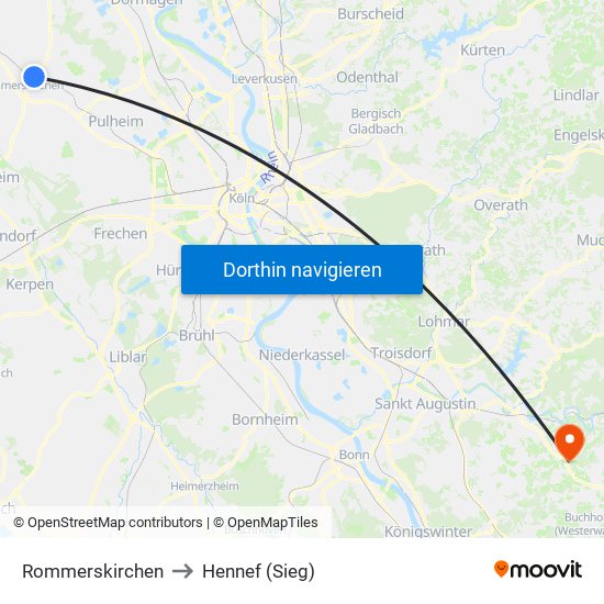 Rommerskirchen to Hennef (Sieg) map