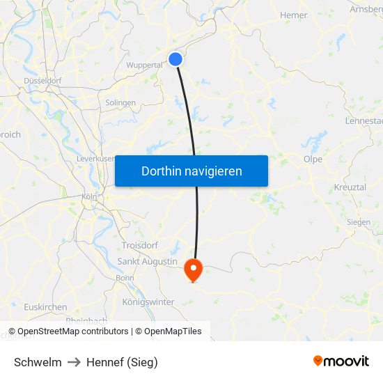 Schwelm to Hennef (Sieg) map