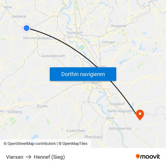 Viersen to Hennef (Sieg) map