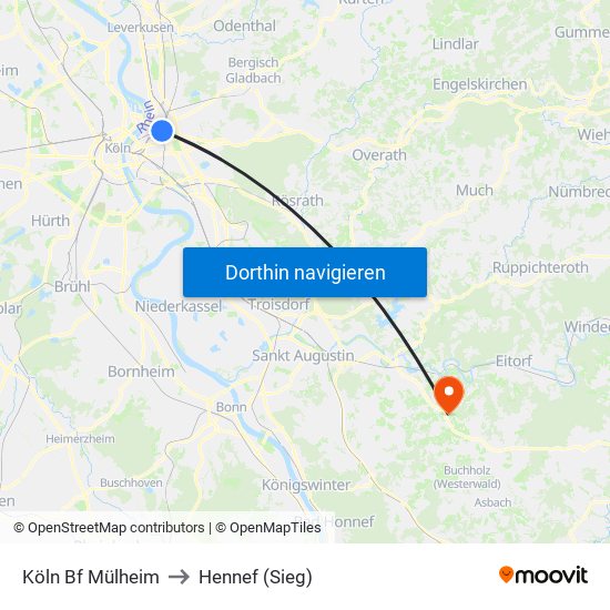 Köln Bf Mülheim to Hennef (Sieg) map