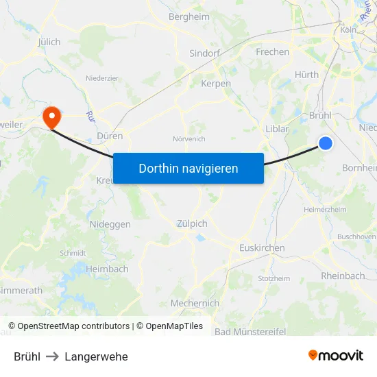 Brühl to Langerwehe map