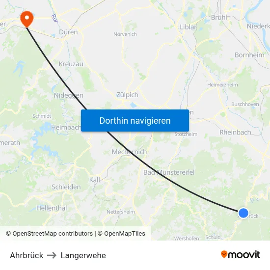 Ahrbrück to Langerwehe map