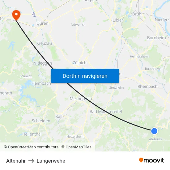 Altenahr to Langerwehe map