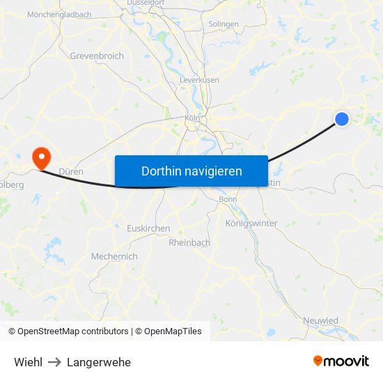 Wiehl to Langerwehe map