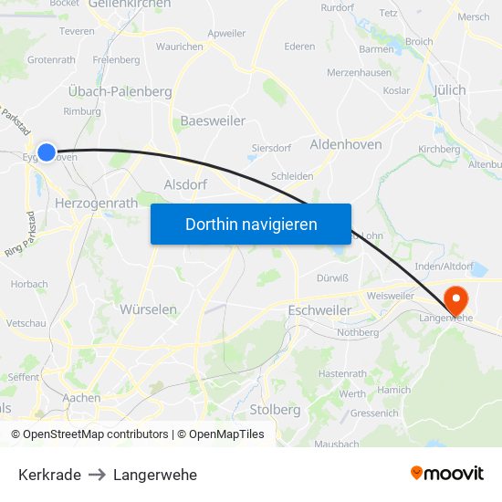 Kerkrade to Langerwehe map