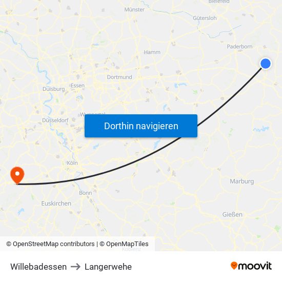 Willebadessen to Langerwehe map