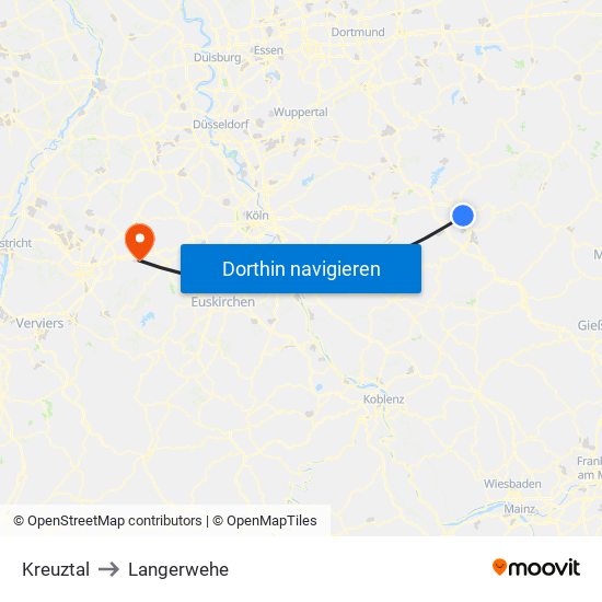 Kreuztal to Langerwehe map