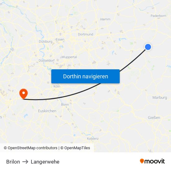 Brilon to Langerwehe map