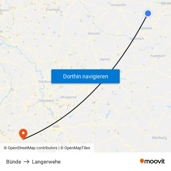 Bünde to Langerwehe map