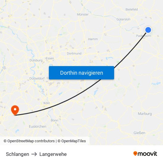 Schlangen to Langerwehe map