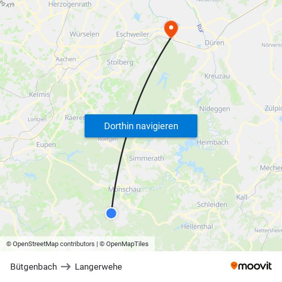 Bütgenbach to Langerwehe map