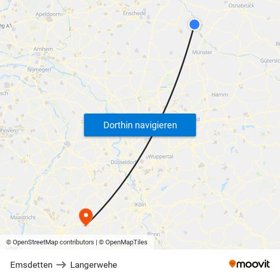 Emsdetten to Langerwehe map