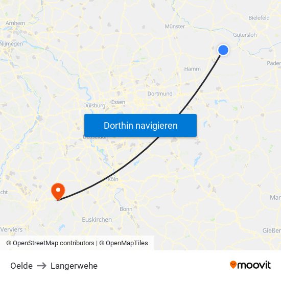 Oelde to Langerwehe map