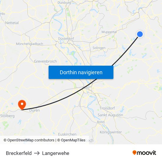 Breckerfeld to Langerwehe map