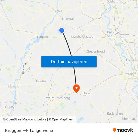 Brüggen to Langerwehe map