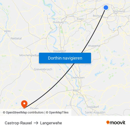 Castrop-Rauxel to Langerwehe map