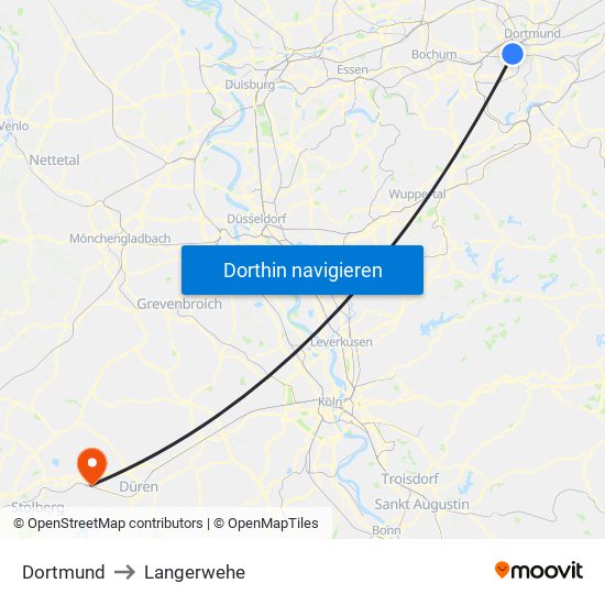Dortmund to Langerwehe map