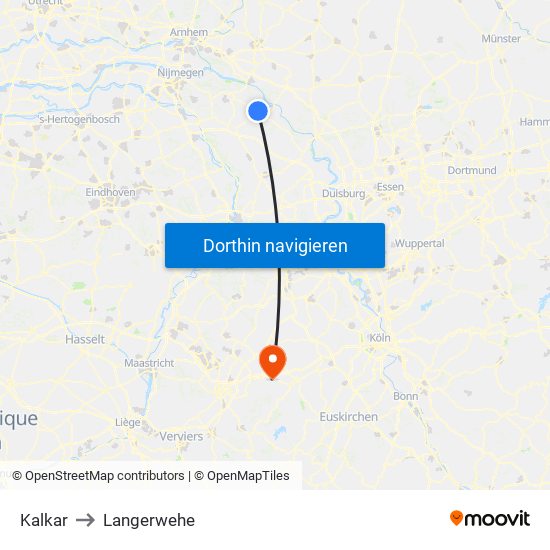 Kalkar to Langerwehe map