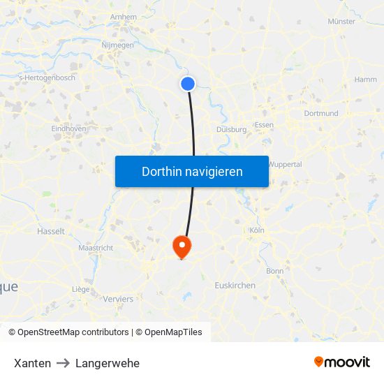 Xanten to Langerwehe map