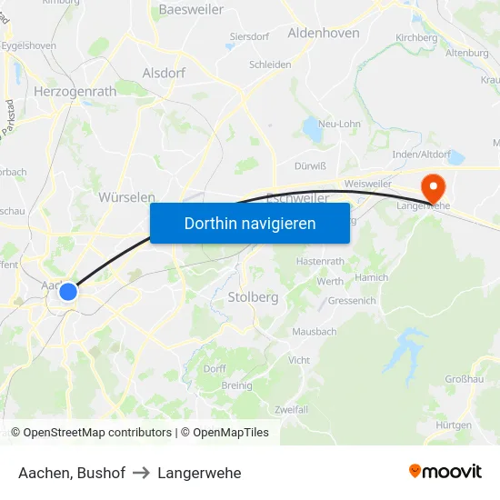 Aachen, Bushof to Langerwehe map